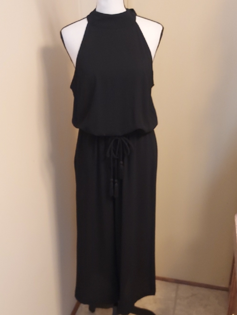 Uncle Frank Textured Black Halter Neck  Jumpsuit